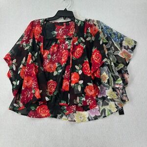 2 APT. 9‎ Womens Sheer Sleeve Open Floral Kimono Blouse Size MP